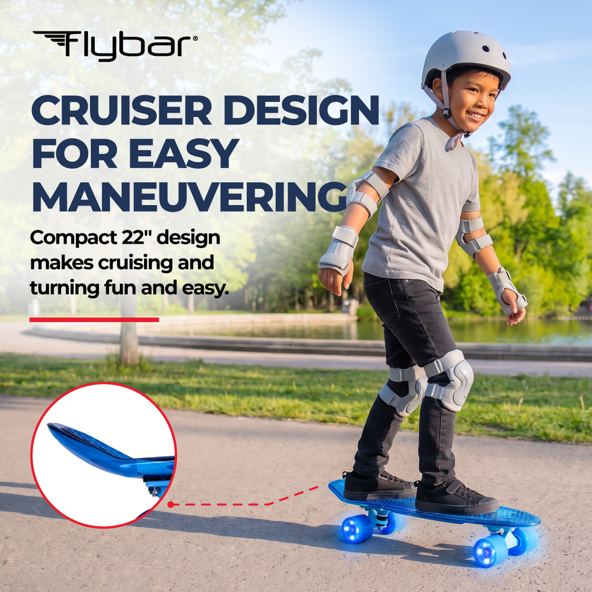 Flybar 22 Inch Kids Skateboard – Mini Cruiser Skateboards for Kids Ages 6-12, Outdoor Toys, Lightweight, Durable, Non-Slip Deck, ABEC-7 Bearings, Holds up to 175 lbs