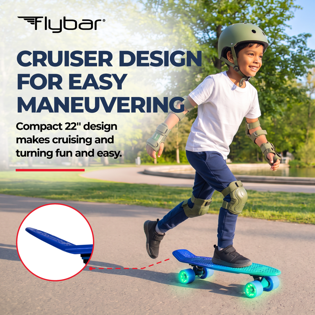 Flybar 22 Inch Kids Skateboard – Mini Cruiser Skateboards for Kids Ages 6-12, Outdoor Toys, Lightweight, Durable, Non-Slip Deck, ABEC-7 Bearings, Holds up to 175 lbs