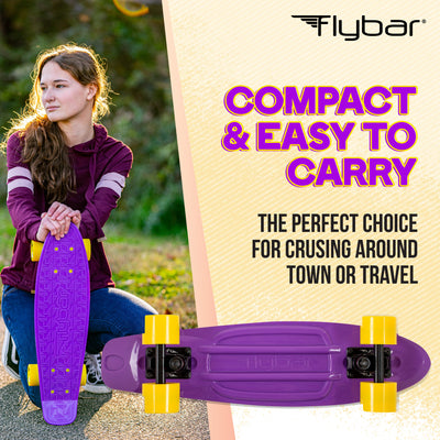 Flybar 22 Inch Kids Skateboard – Mini Cruiser Skateboards for Kids Ages 6-12, Outdoor Toys, Lightweight, Durable, Non-Slip Deck, ABEC-7 Bearings, Holds up to 175 lbs
