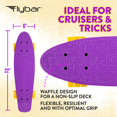 Flybar 22 Inch Kids Skateboard – Mini Cruiser Skateboards for Kids Ages 6-12, Outdoor Toys, Lightweight, Durable, Non-Slip Deck, ABEC-7 Bearings, Holds up to 175 lbs