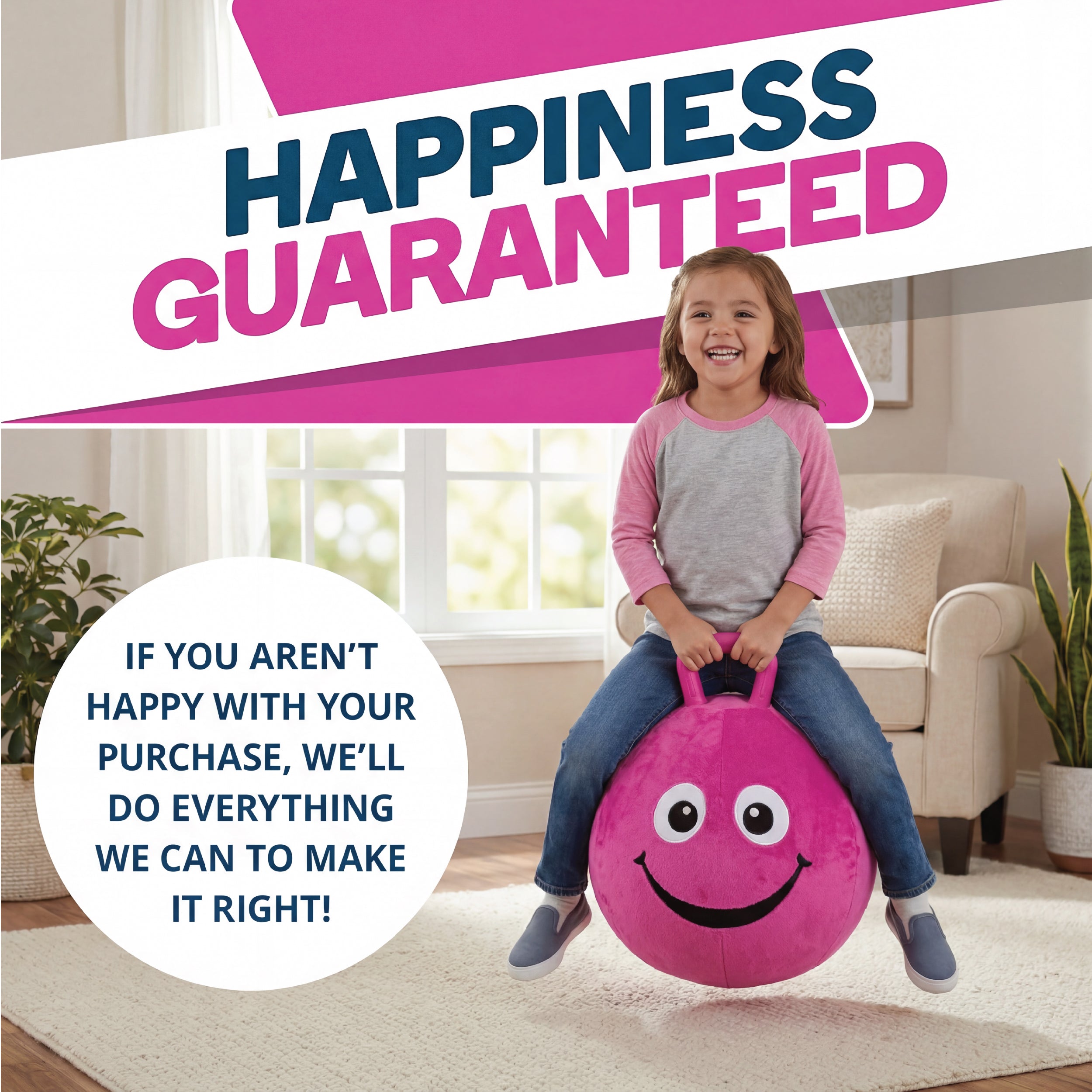 Flybar Hopper Ball for Kids, Plush  Inflatable Hippity Hop Bounce Ball w/ Handle, Ages 6+
