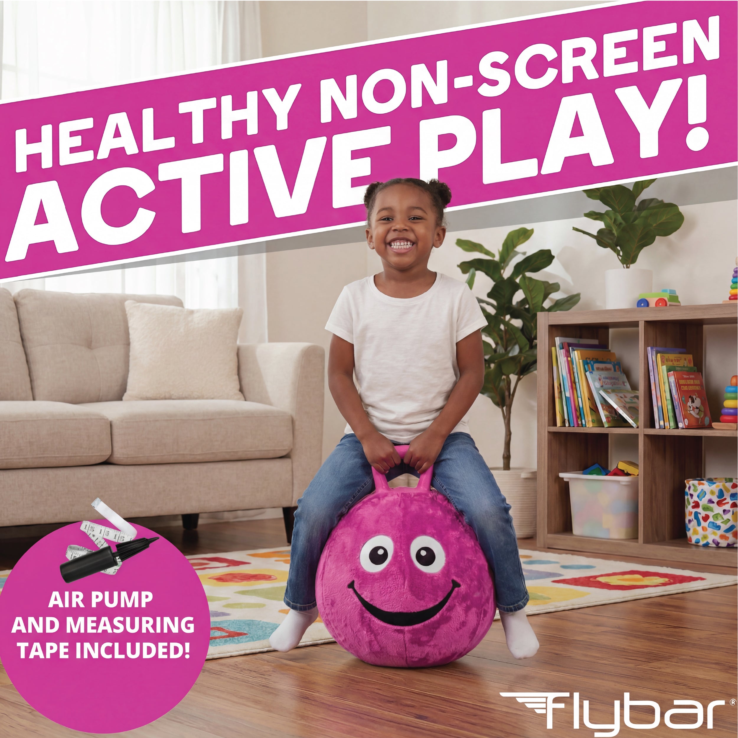 Flybar Hopper Ball for Kids, Plush  Inflatable Hippity Hop Bounce Ball w/ Handle, Ages 6+