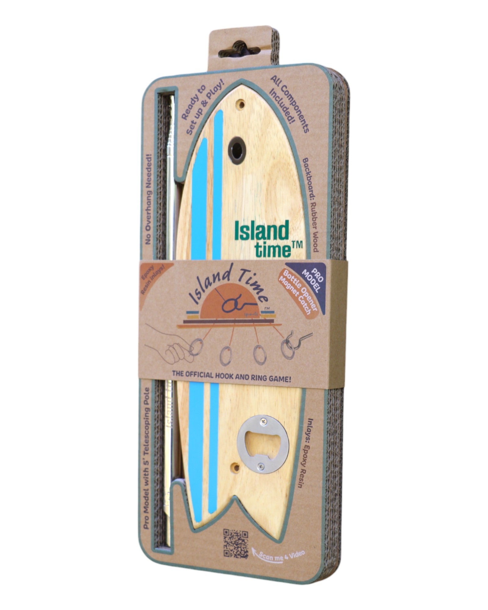Island Time Sports Ring Toss Game - Outdoor Yard Beach Games for Adults and Family, Hook and Ring Games with String and Hooks for Indoor/Outdoor Use (With telescoping pole)
