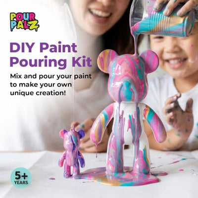 Pour Palz Keychain Pouring Mini Paint Bear Craft DIY Kit, Personalized Bear Keepsake