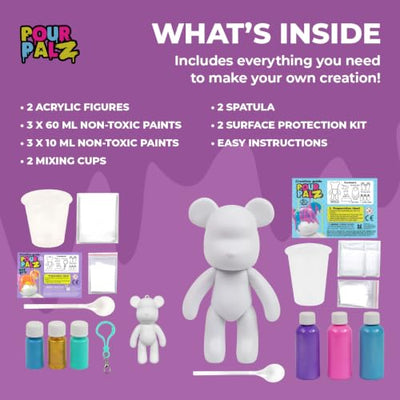 Pour Palz Keychain Pouring Mini Paint Bear Craft DIY Kit, Personalized Bear Keepsake