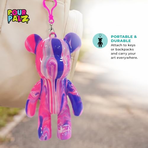 Pour Palz Keychain Pouring Mini Paint Bear Craft DIY Kit, Personalized Bear Keepsake